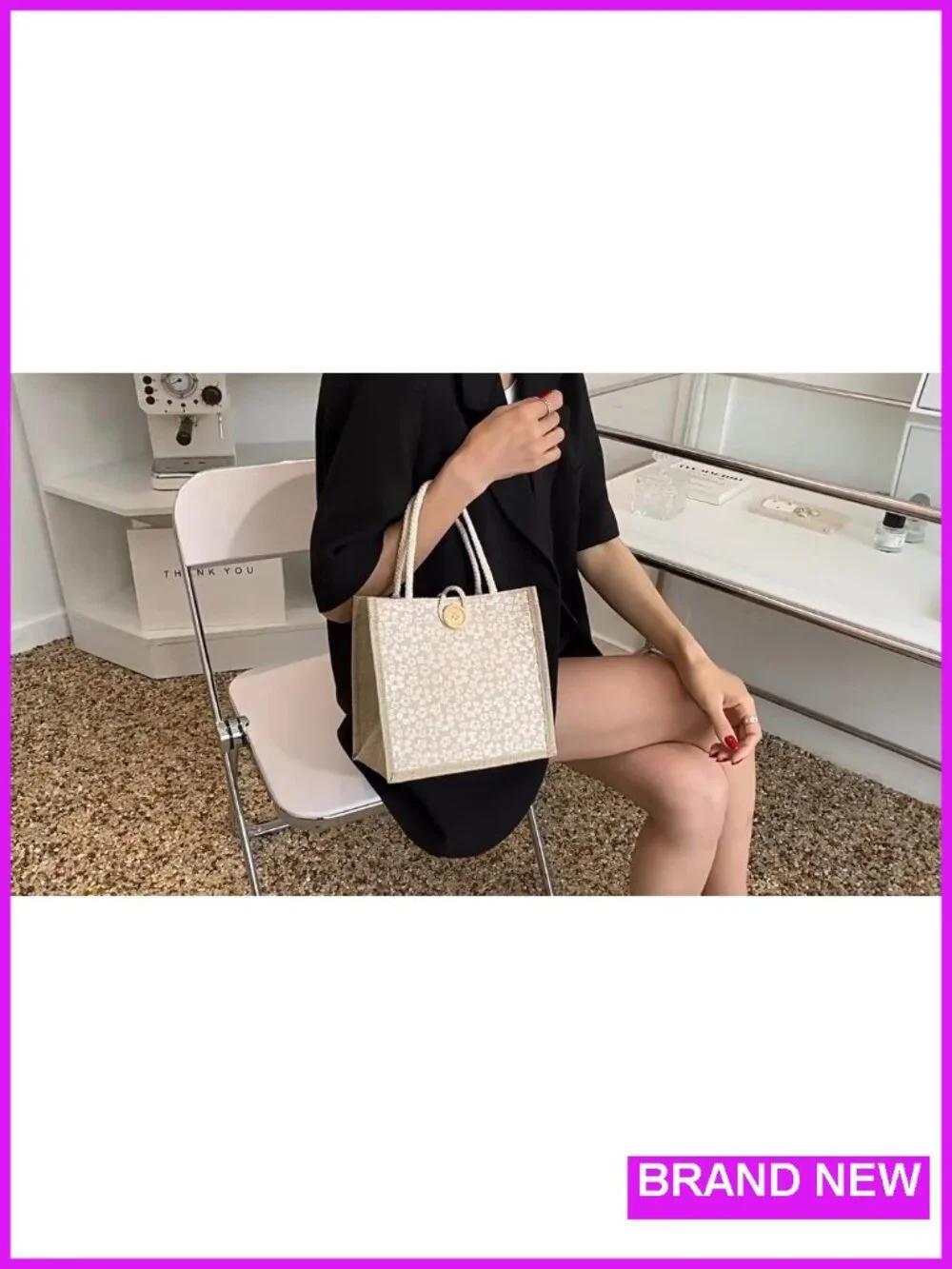 2pcs Jute Tote Bag Embroidered Reusable Grocery Shopping Bento Bag